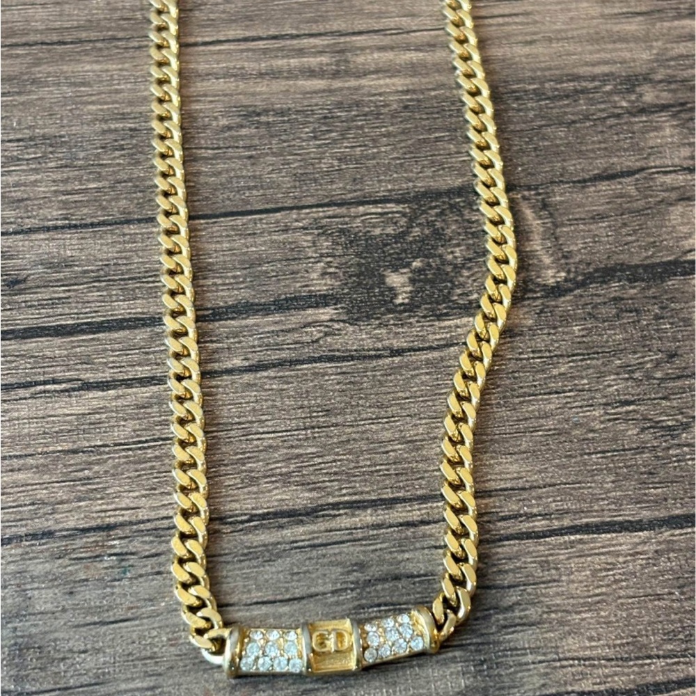 Christian Dior Women’s Rhinestone Crystal Gold Tone Chain Necklace Authentic - Picture 4 of 5